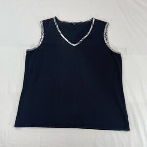 Orly V-Neck Snake Print Trim Black Tank Top XL Women Sleeveless Stretch